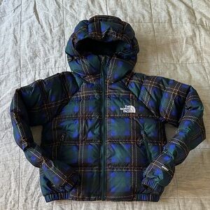 The North Face 550 short down Blue and Green Checkered Jacket